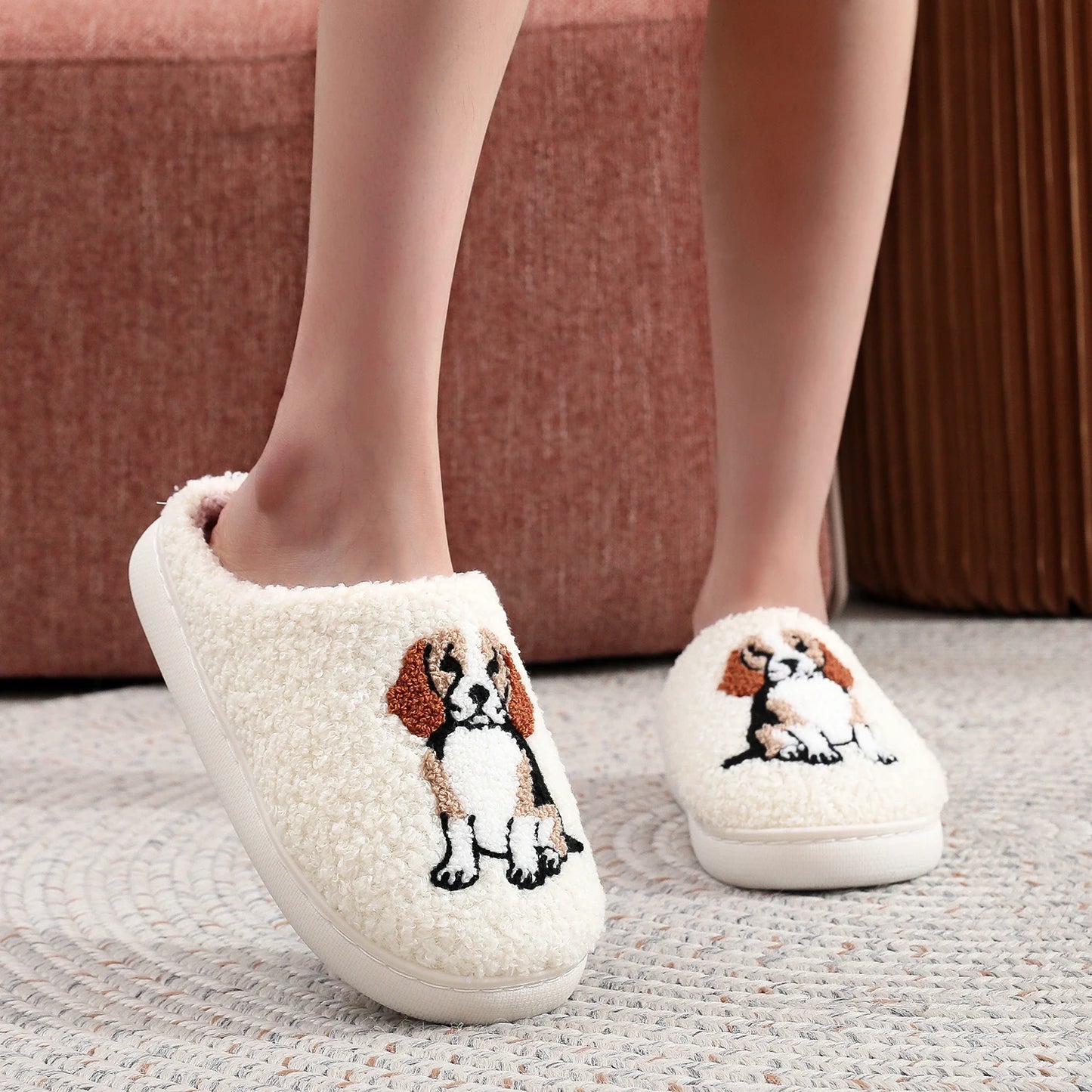 Black Halloween Horror Mask Skull Pattern Plush Thick-Soled Comfortable Slippers