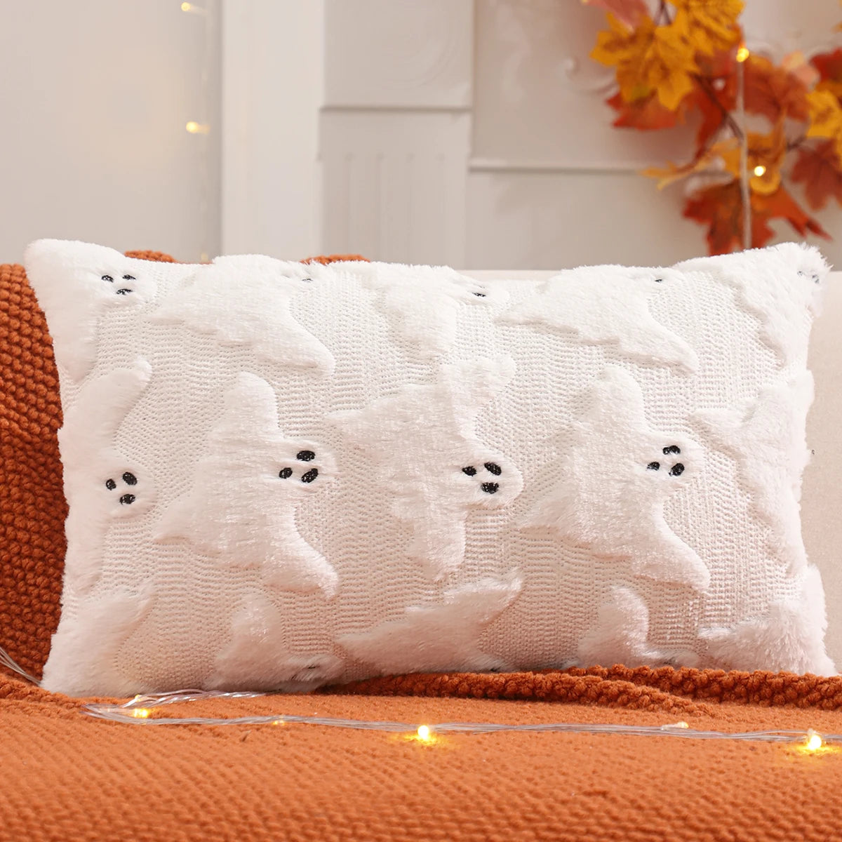 Halloween Decoration Pumpkin Ghost Quilting Plush Pillow 18x18
