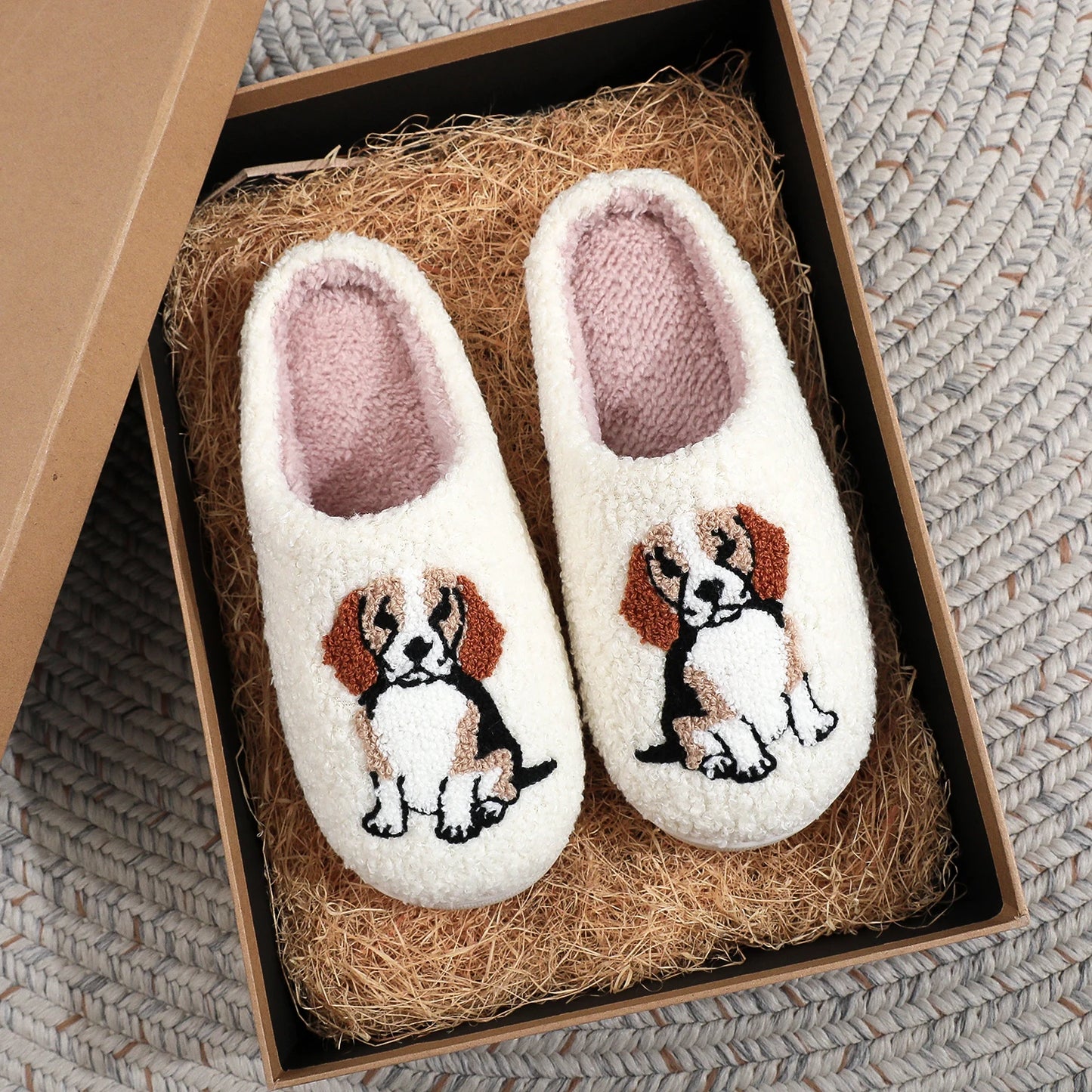 Black Halloween Horror Mask Skull Pattern Plush Thick-Soled Comfortable Slippers