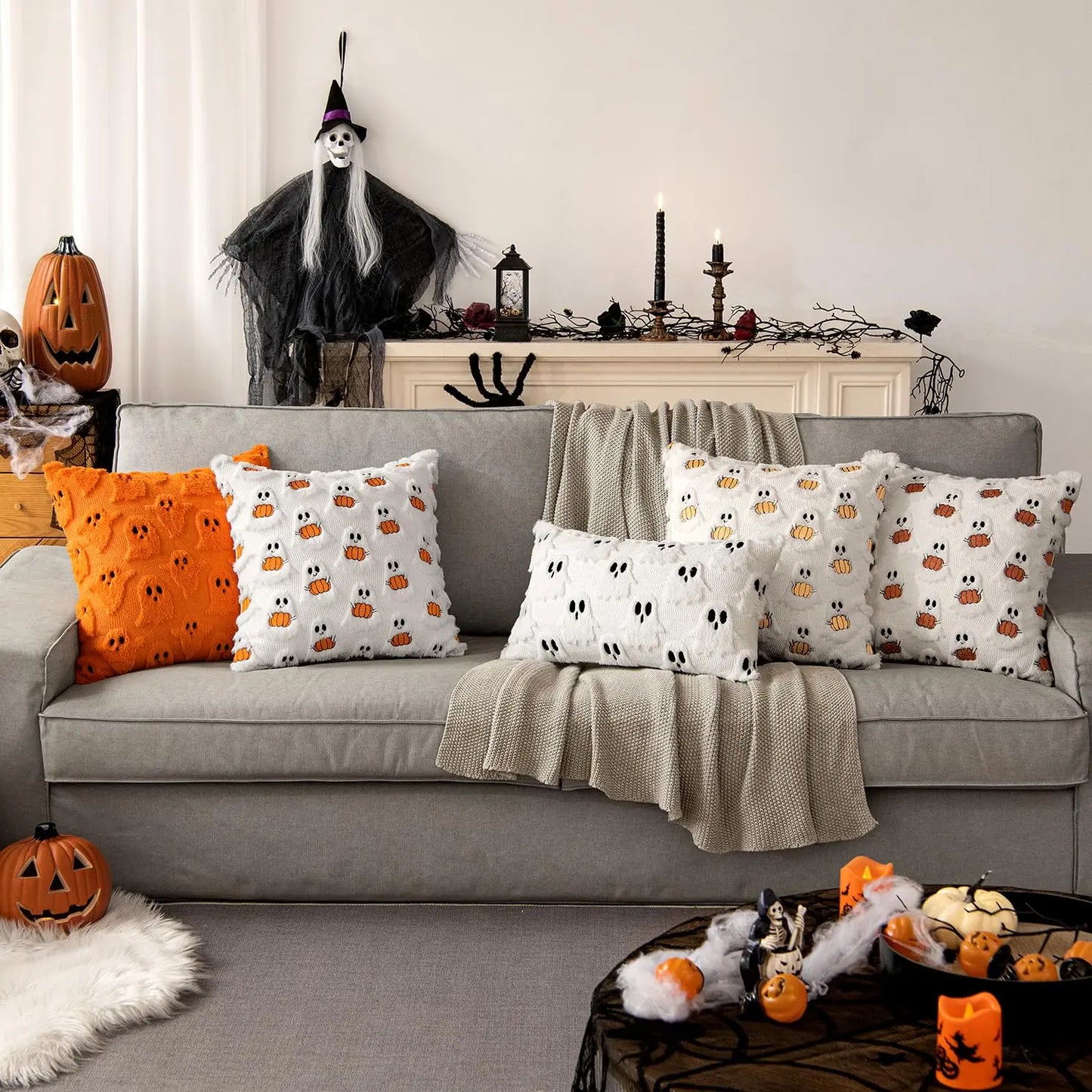 Ghost Pumpkin Fur Pillow Covers 18x18