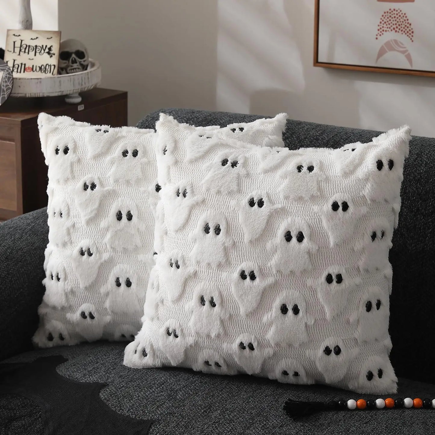 Ghost Pumpkin Fur Pillow Covers 18x18