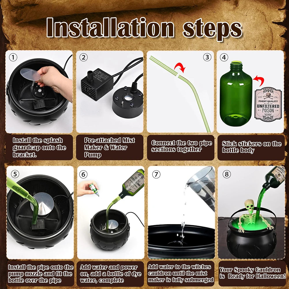 Witch Bowl Mist Maker Cauldron with Floating Bottle