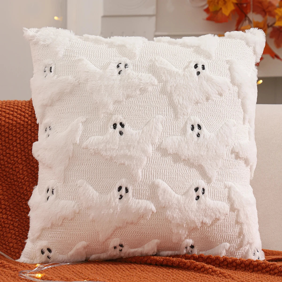 Halloween Decoration Pumpkin Ghost Quilting Plush Pillow 18x18