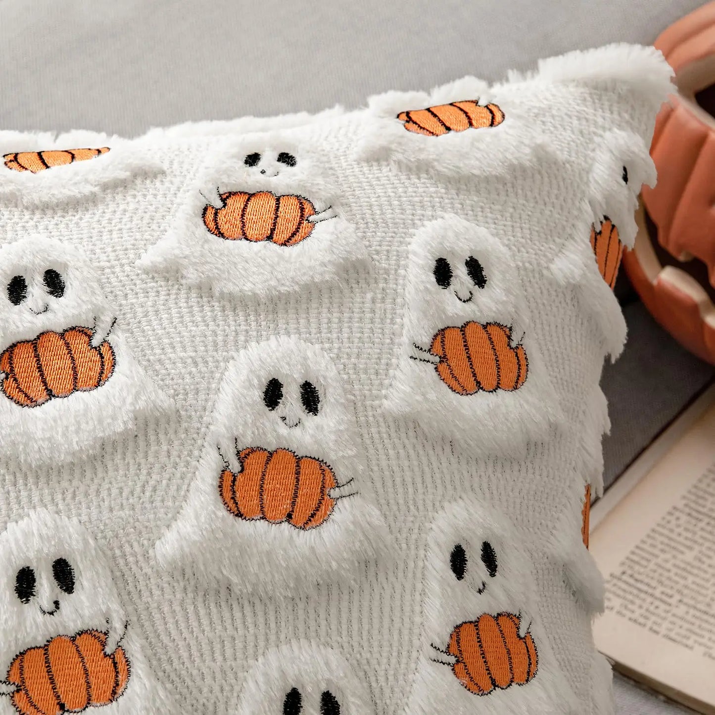 Ghost Pumpkin Fur Pillow Covers 18x18