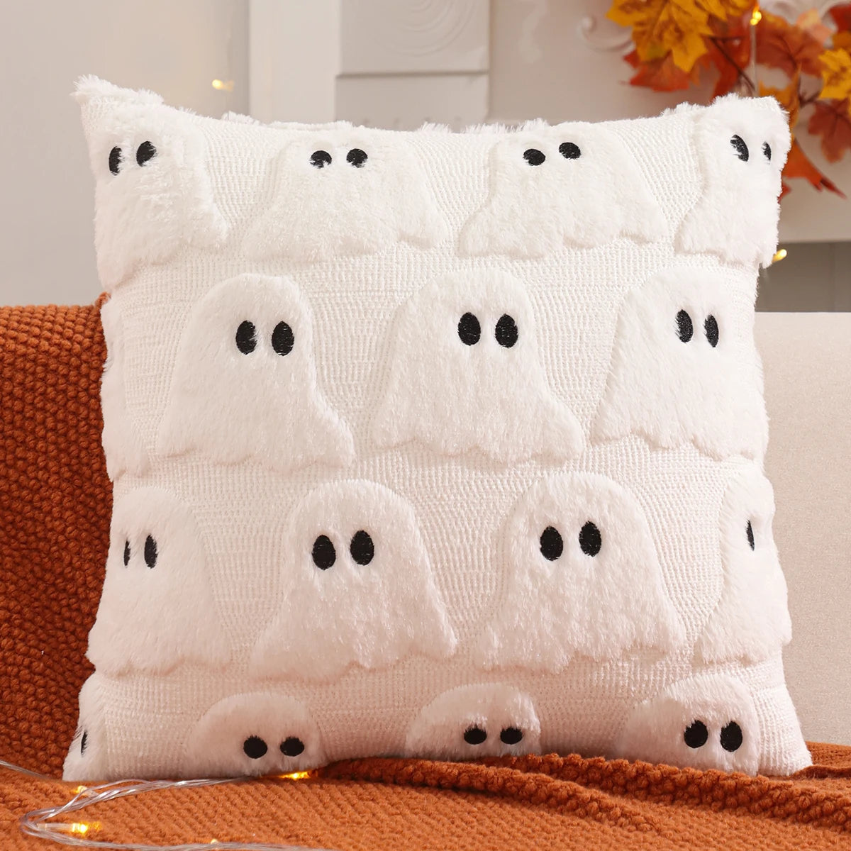 Halloween Decoration Pumpkin Ghost Quilting Plush Pillow 18x18
