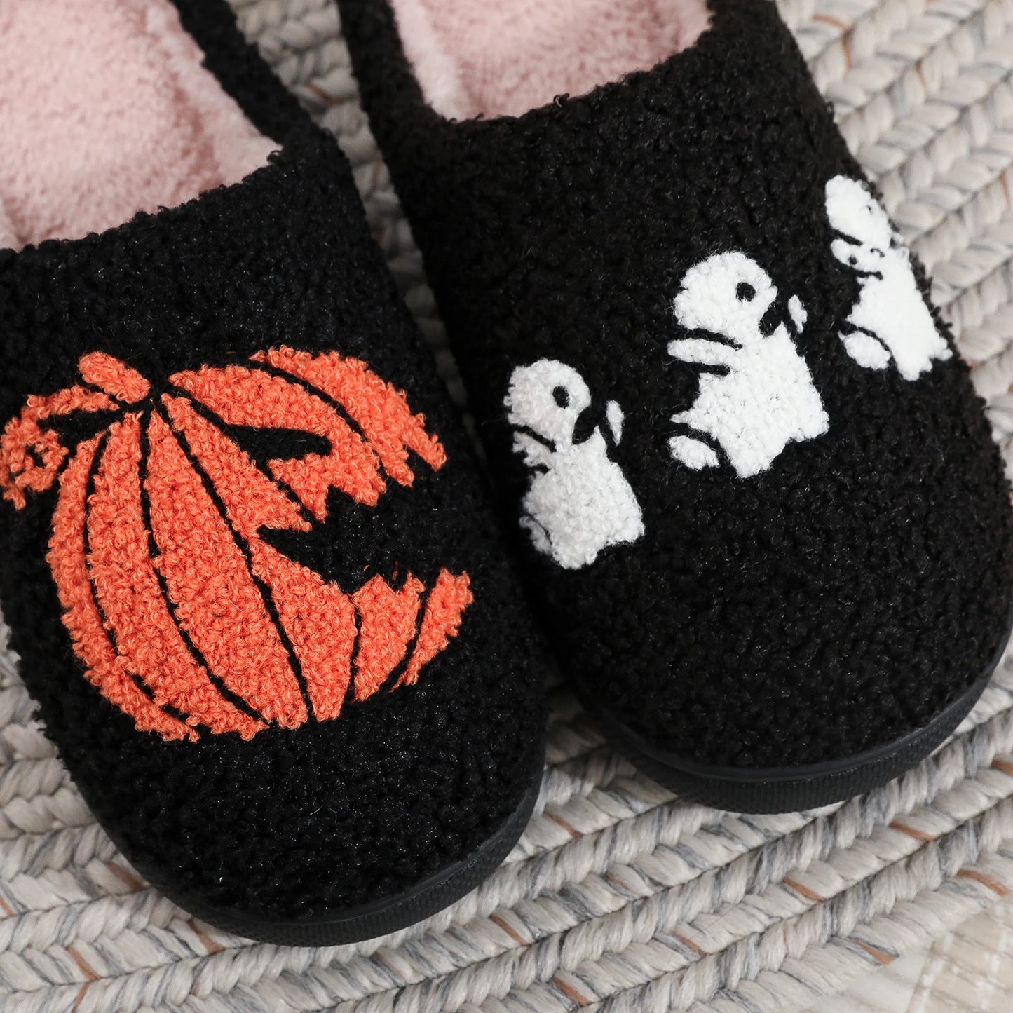 Black Halloween Horror Pumpkin Ghost Pattern Thick-Soled Comfortable Slippers