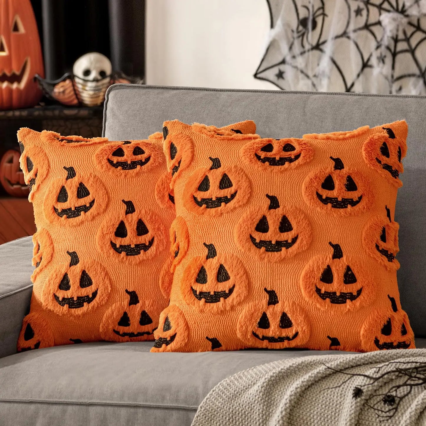 Ghost Pumpkin Fur Pillow Covers 18x18