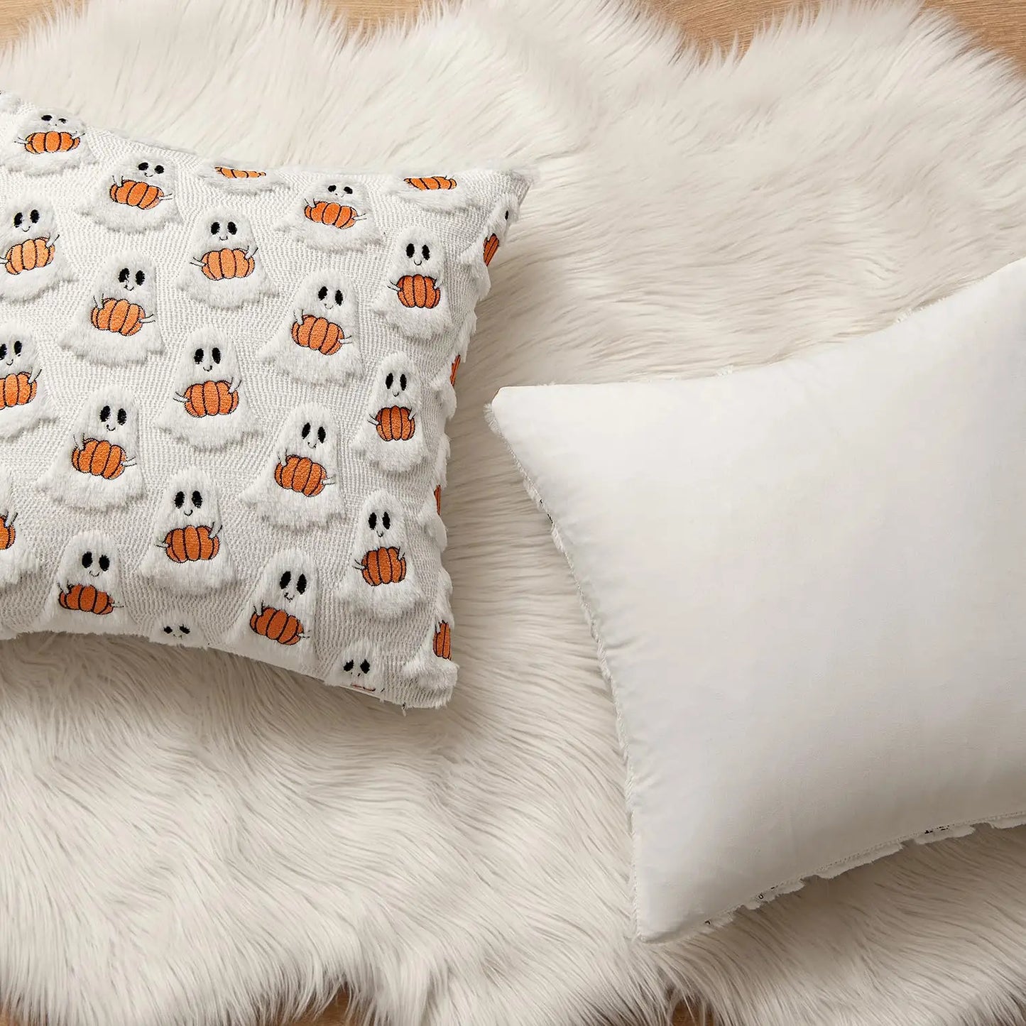 Ghost Pumpkin Fur Pillow Covers 18x18