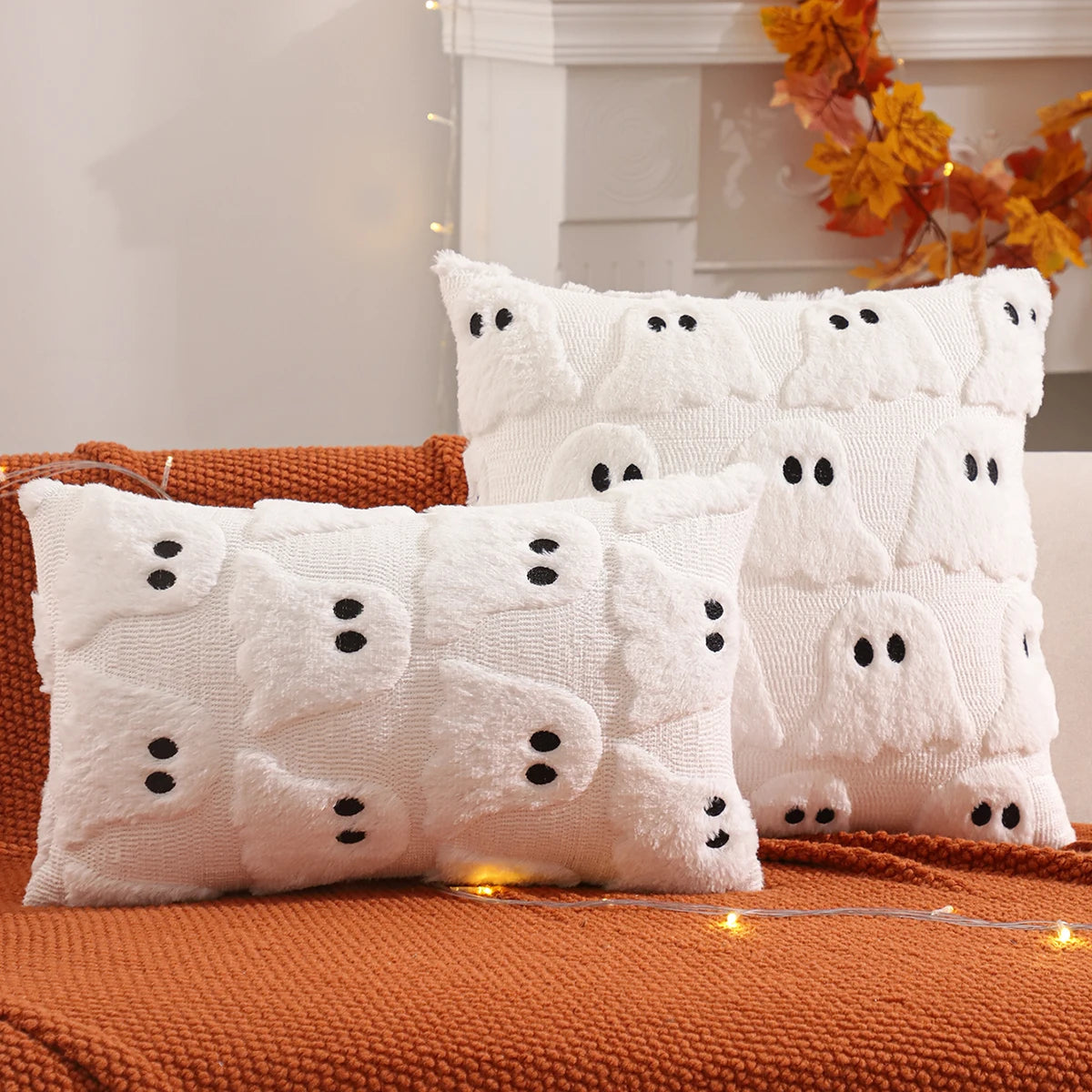 Halloween Decoration Pumpkin Ghost Quilting Plush Pillow 18x18