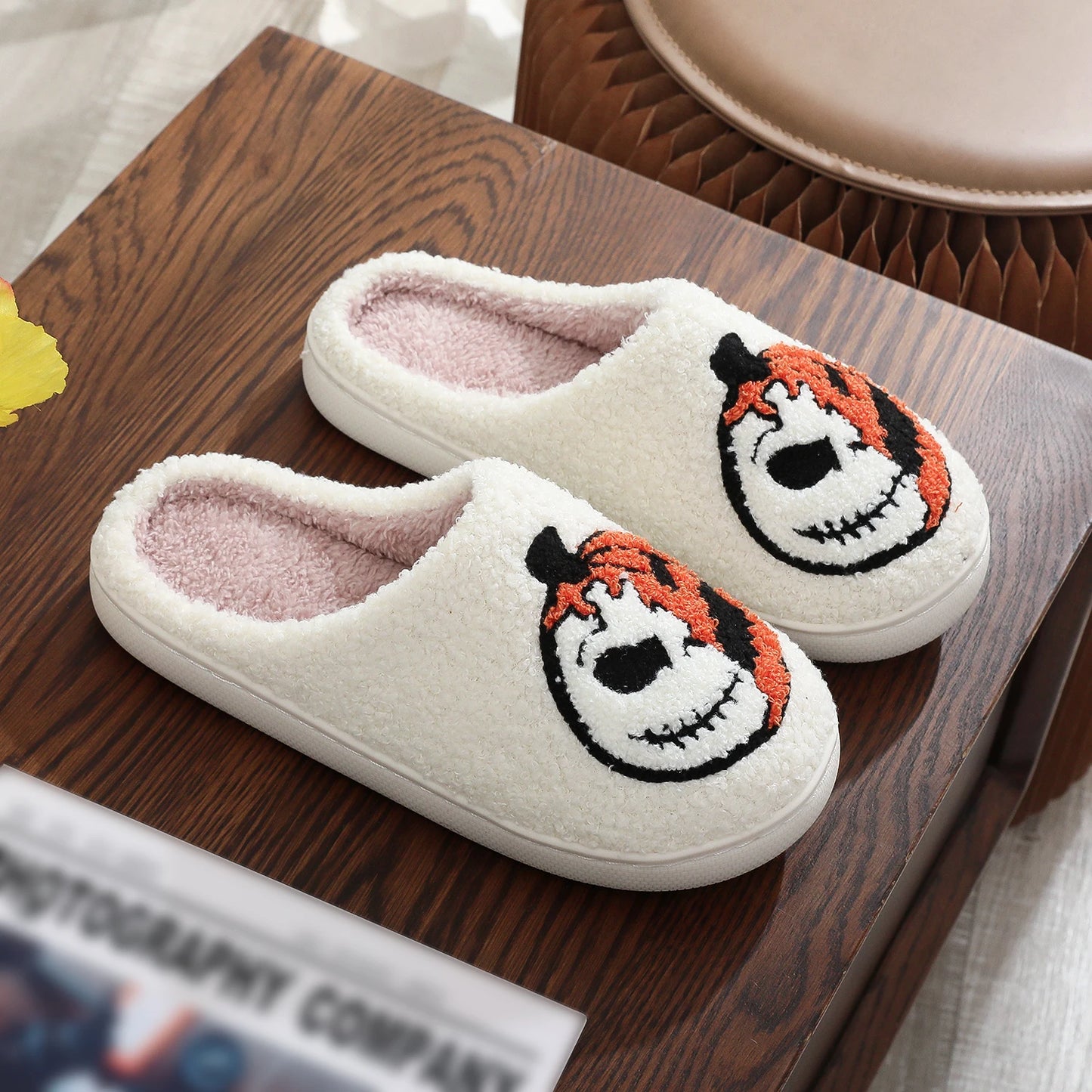 Halloween Pumpkin Pattern stuffed Home Thick Sole Wool Cotton Slippers