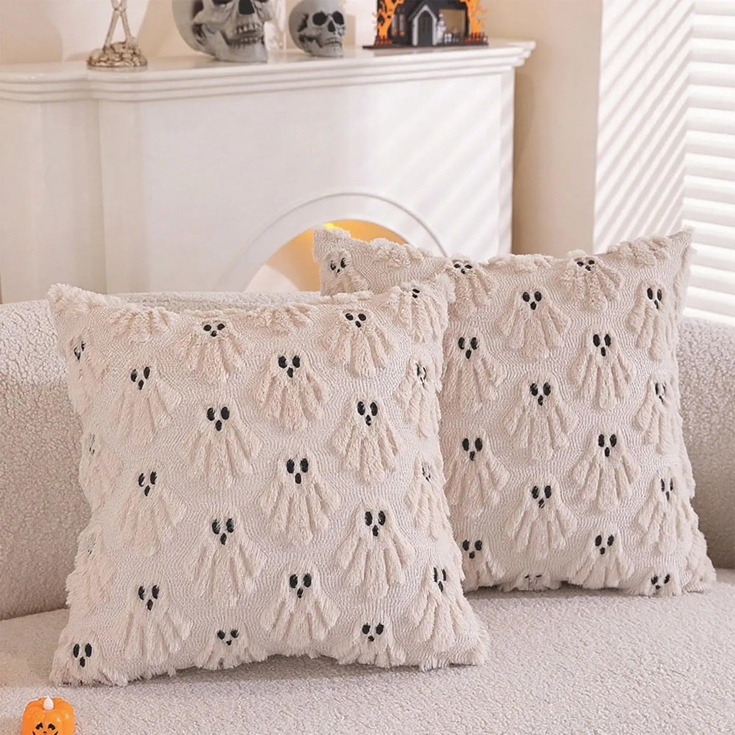 Ghost Pumpkin Fur Pillow Covers 18x18
