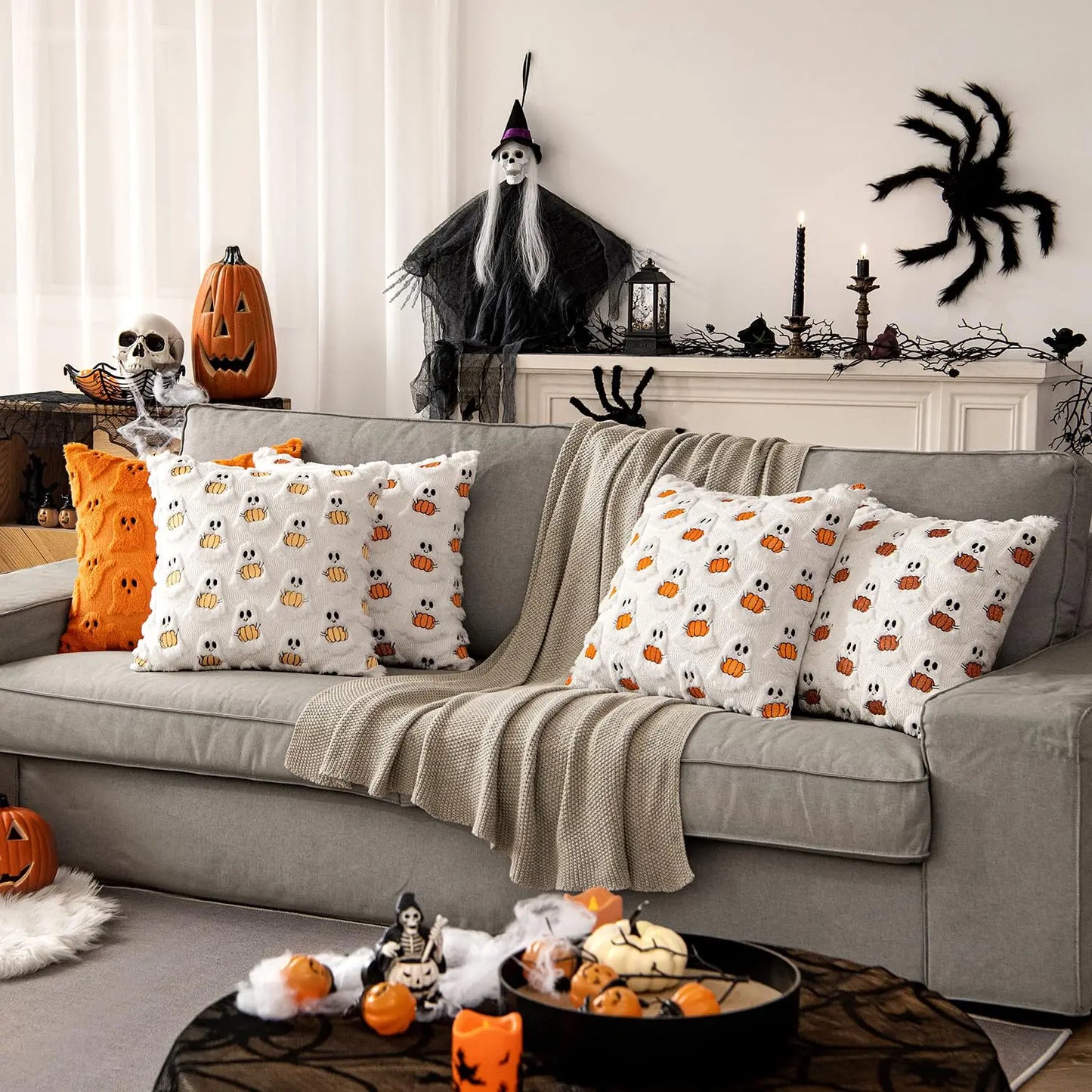 Ghost Pumpkin Fur Pillow Covers 18x18