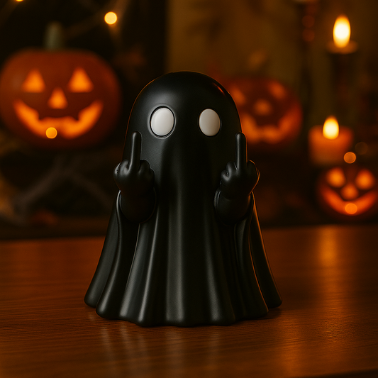 Black Middle Finger Cute Ghost Statue Small Scary Ghost Figurines