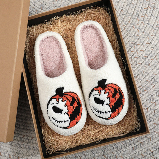 Halloween Pumpkin Pattern  stuffed Home Thick Sole Wool Cotton Slippers