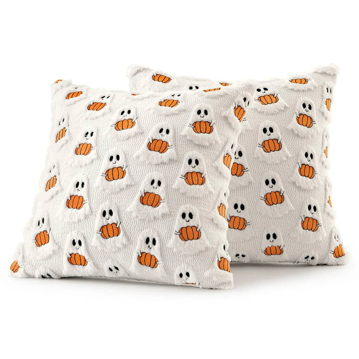 Ghost Pumpkin Fur Pillow Covers 18x18