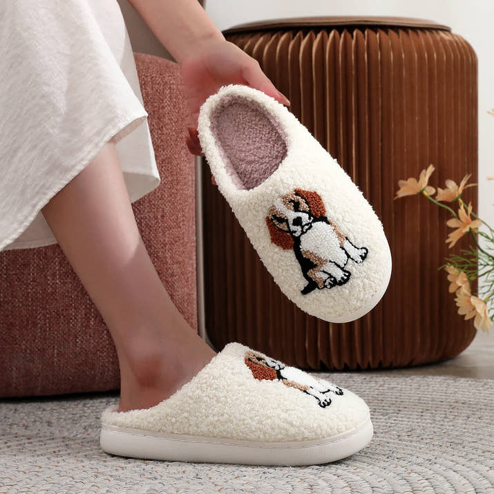 Black Halloween Horror Mask Skull Pattern Plush Thick-Soled Comfortable Slippers