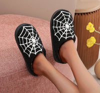 Halloween Spider Web Pattern Horror  Fashion Embroidered Thick-Soled Comfortable Woolen Cotton Slippers