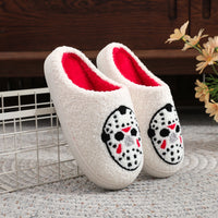 White Halloween Horror Mask Pattern Embroider Thick-Soled Comfortable Fur Slippers