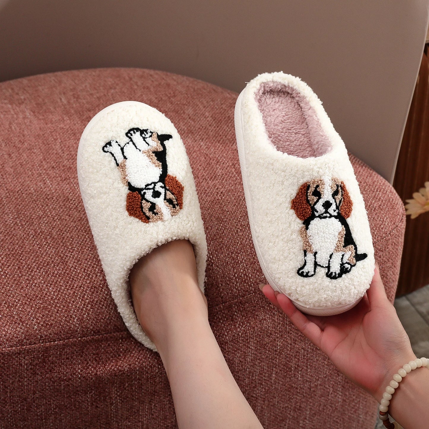 Black Halloween Horror Mask Skull Pattern Plush Thick-Soled Comfortable Slippers