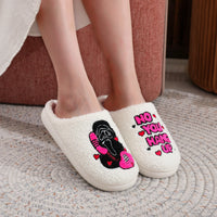 White Halloween Horror Skull Pattern Embroidered Thick-Soled Comfortable Fur Slippers