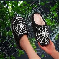 Halloween Spider Web Pattern Horror  Fashion Embroidered Thick-Soled Comfortable Woolen Cotton Slippers