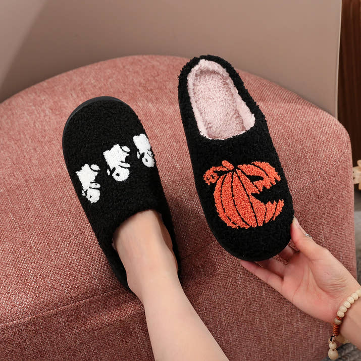 Black Halloween Horror  Pumpkin Ghost Pattern Thick-Soled Comfortable Slippers