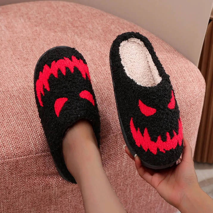 Red magic pattern cotton slippers non-slip thick bottom wool cotton slippers