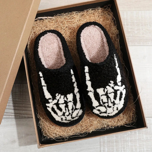 Skull Finger Pattern Skull  Thick-Soled Comfortable Woolen Cotton Slippers