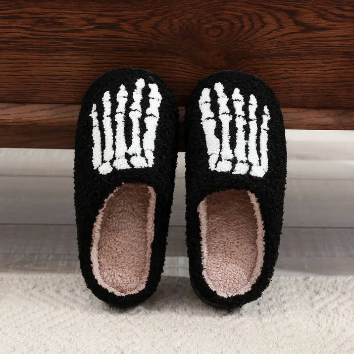 Skull Toe  Embroidery stuffed Home Platform Cozy Fur Cotton Slippers