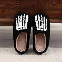 Skull Toe  Embroidery stuffed Home Platform Cozy Fur Cotton Slippers