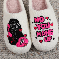 White Halloween Horror Skull Pattern Embroidered Thick-Soled Comfortable Fur Slippers