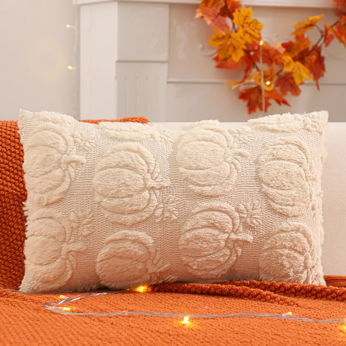 Halloween Decoration Pumpkin Ghost Quilting Plush Pillow 18x18
