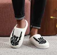 Skull Toe  Embroidery stuffed Home Platform Cozy Fur Cotton Slippers