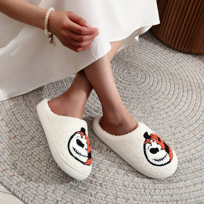 Halloween Pumpkin Pattern  stuffed Home Thick Sole Wool Cotton Slippers