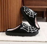 Halloween Spider Web Pattern Horror  Fashion Embroidered Thick-Soled Comfortable Woolen Cotton Slippers