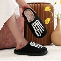 Skull Toe  Embroidery stuffed Home Platform Cozy Fur Cotton Slippers