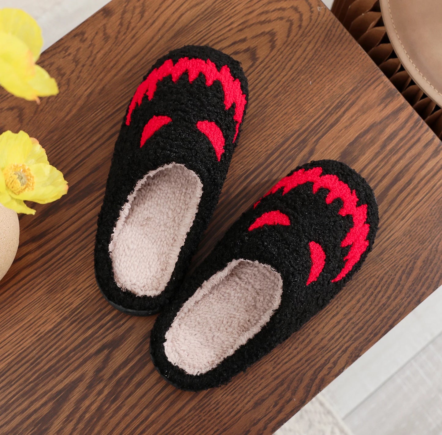 Red magic pattern cotton slippers non-slip thick bottom wool cotton slippers
