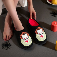 Black Halloween Horror Clown Pattern Embroidered Thick-Soled Comfortable Slippers