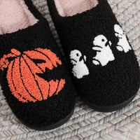 Black Halloween Horror  Pumpkin Ghost Pattern Thick-Soled Comfortable Slippers