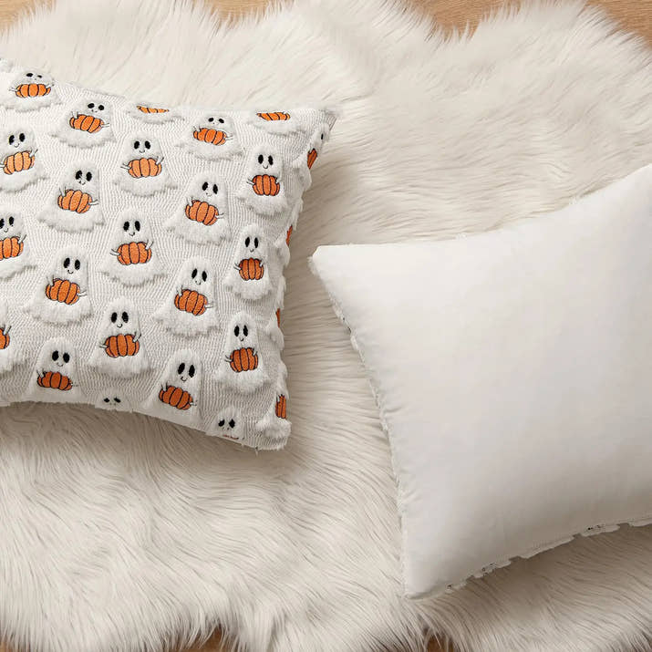 Ghost Pumpkin Fur Pillow Covers 18x18