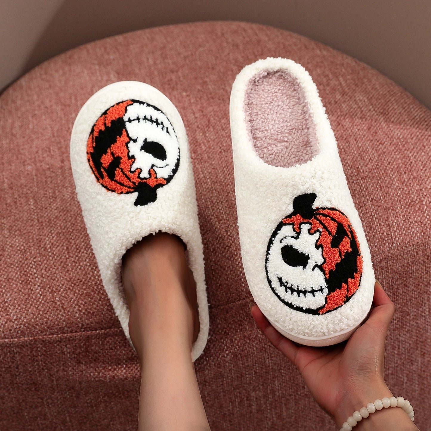 Halloween Pumpkin Pattern  stuffed Home Thick Sole Wool Cotton Slippers
