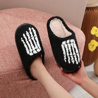 Skull Toe  Embroidery stuffed Home Platform Cozy Fur Cotton Slippers
