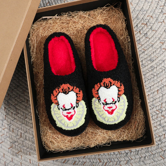 Black Halloween Horror Clown Pattern Embroidered Thick-Soled Comfortable Slippers