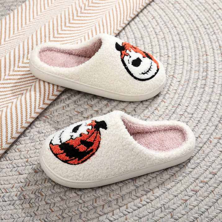 Halloween Pumpkin Pattern  stuffed Home Thick Sole Wool Cotton Slippers