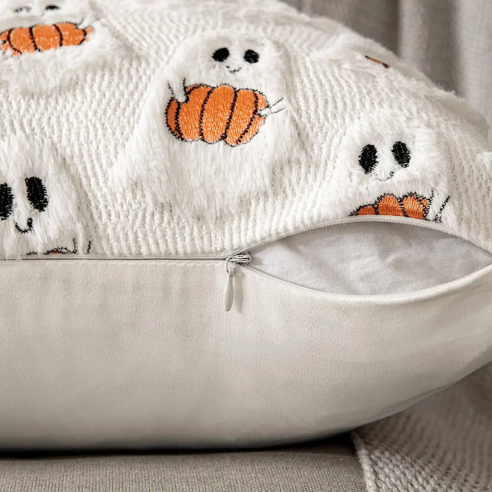 Ghost Pumpkin Fur Pillow Covers 18x18