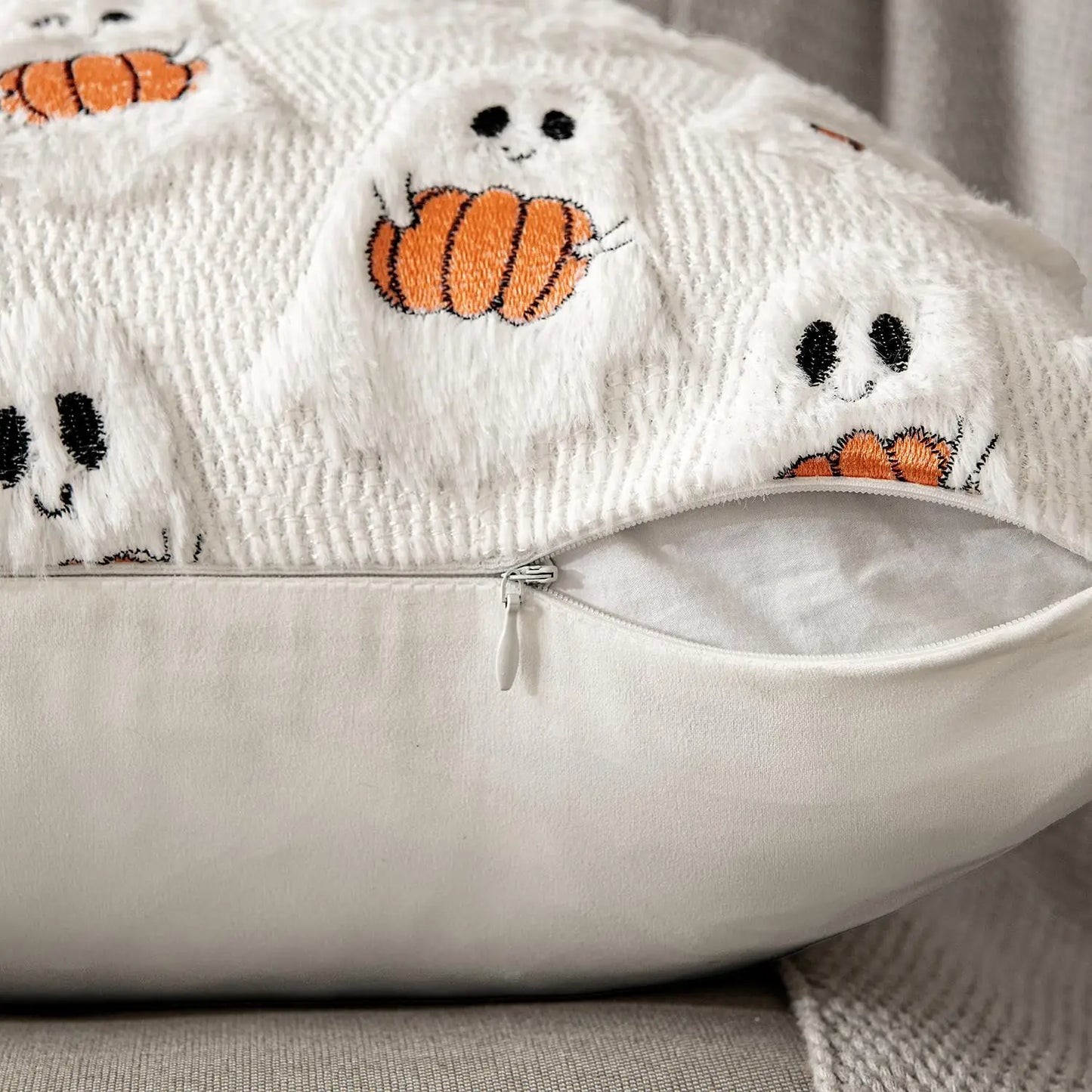 Ghost Pumpkin Fur Pillow Covers 18x18